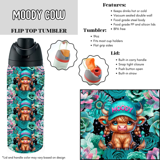 Preorder! Closes 6/2. ETA Aug. Moody Cow Flip Top Tumbler