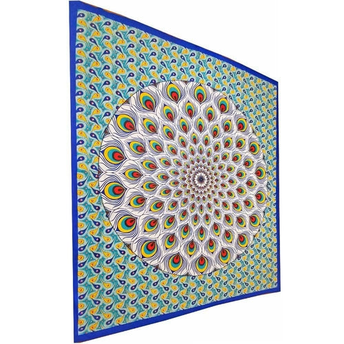 Yellow Geometric Peacock Tapestry Handmade Cotton 90x80