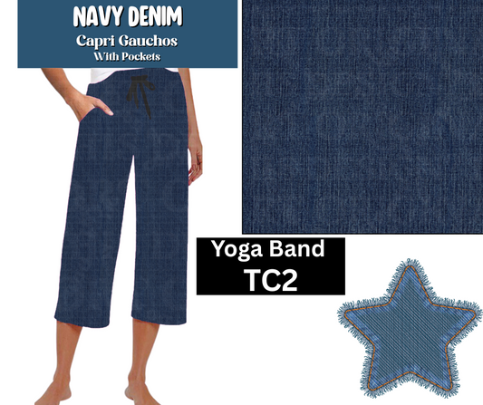Navy Denim Capri Gauchos