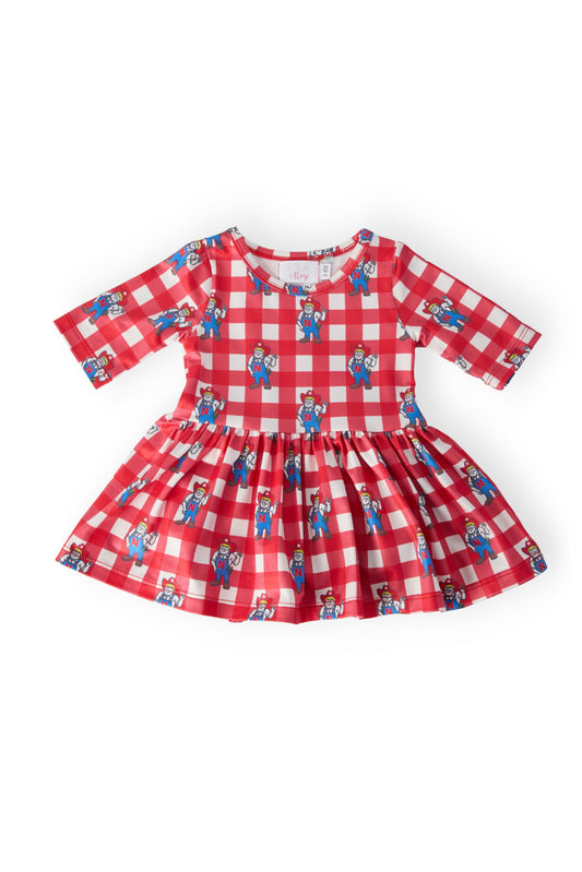 Nebraska Plaid Herbie Husker 3/4 Sleeve Twirl Bodysuit