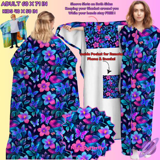 WEARABLE THROW RUN-NEON BUTTERFLY-PREORDER CLOSING 8/31-  ETA LATE NOV./EARLY DEC.