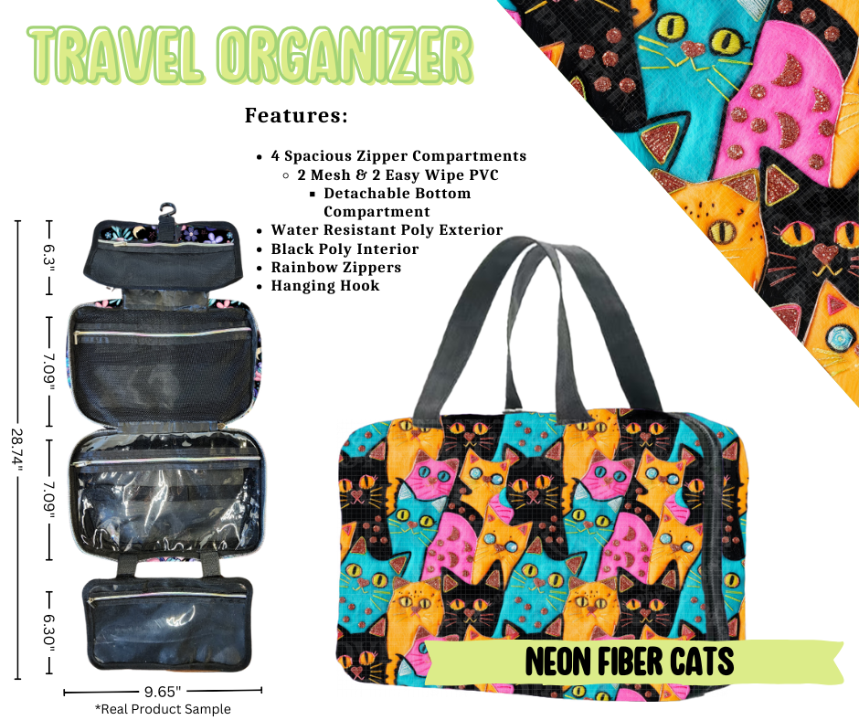 Neon Fiber Cats Travel Organizer