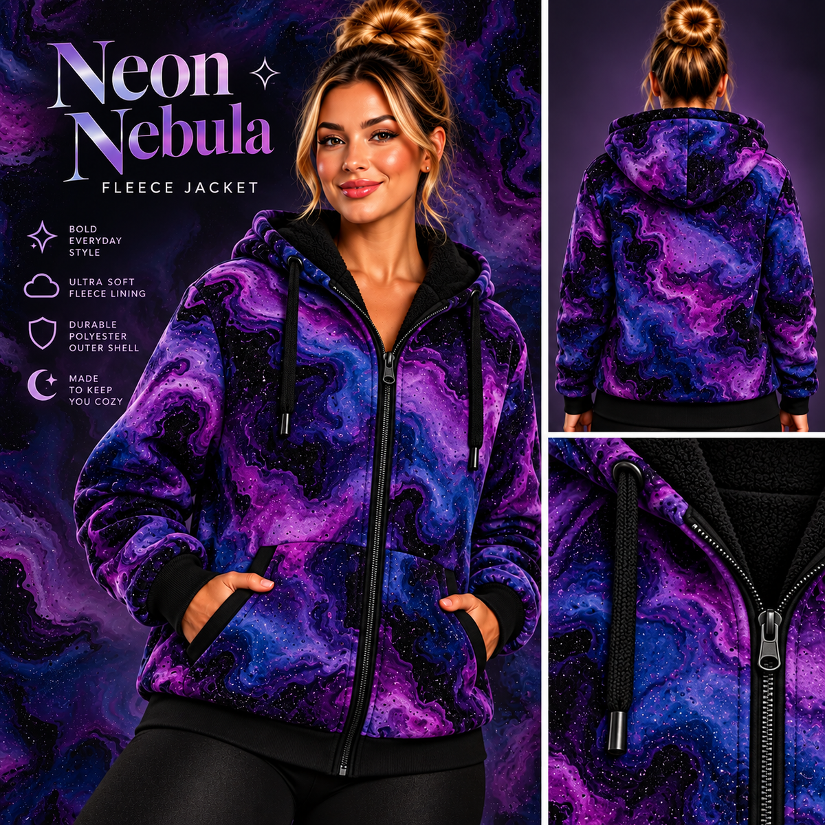 Neon Nebula-FLEECE LINED HOODED JACKET-PREORDER CLOSING 11/9, ETA LATE JAN.