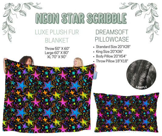 Preorder! Closes 10/9. ETA Dec. Neon Star Scribble Luxe Plush Fur Blanket and/or DreamSoft Pillowcase