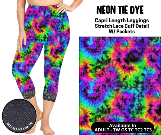Preorder! Closes 5/12. ETA August. Neon Tie Dye Lace Cuff Capris w/ Pockets