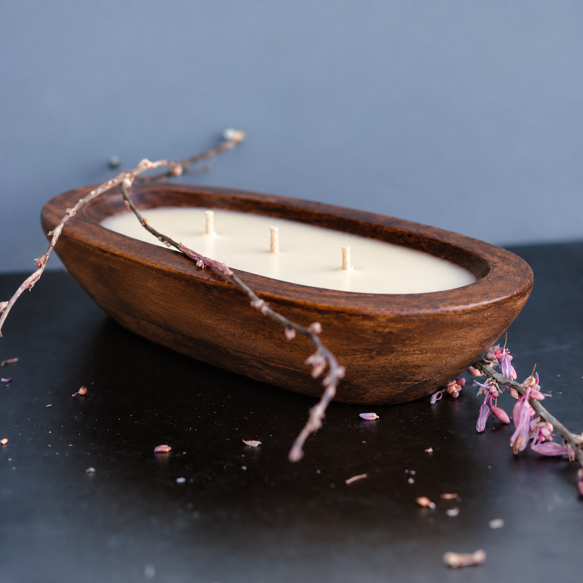 Christmas Hearth - 3 Wick Natural Wood Dough Bowl