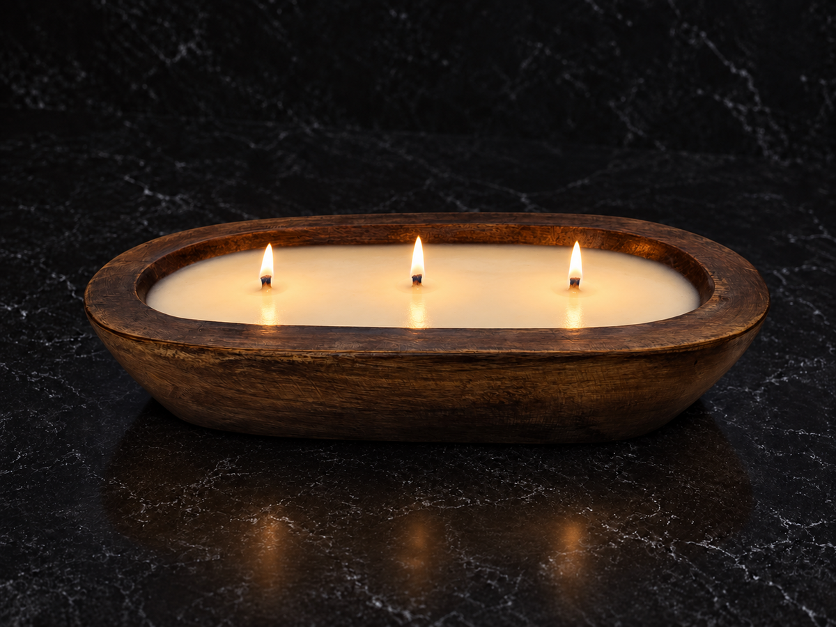 Christmas Hearth - 3 Wick Natural Wood Dough Bowl