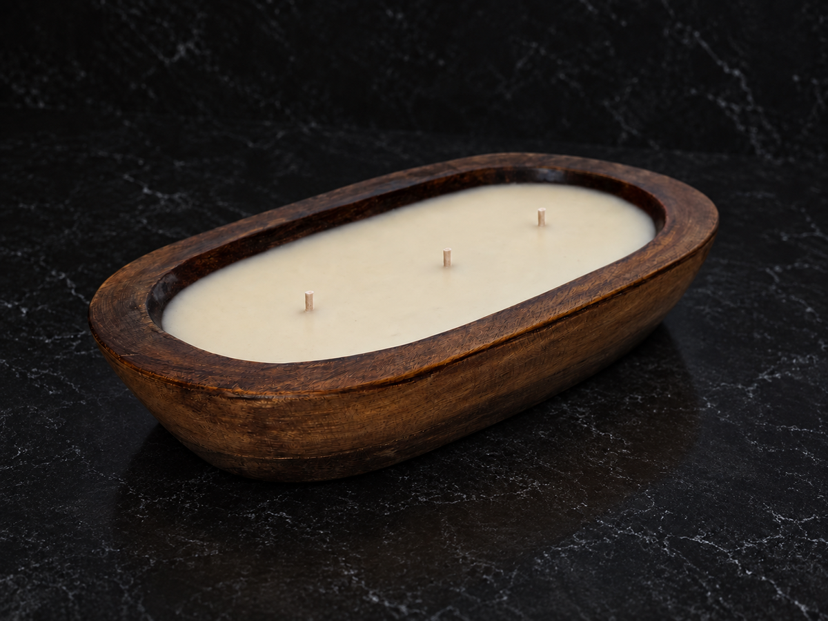 Christmas Hearth - 3 Wick Natural Wood Dough Bowl