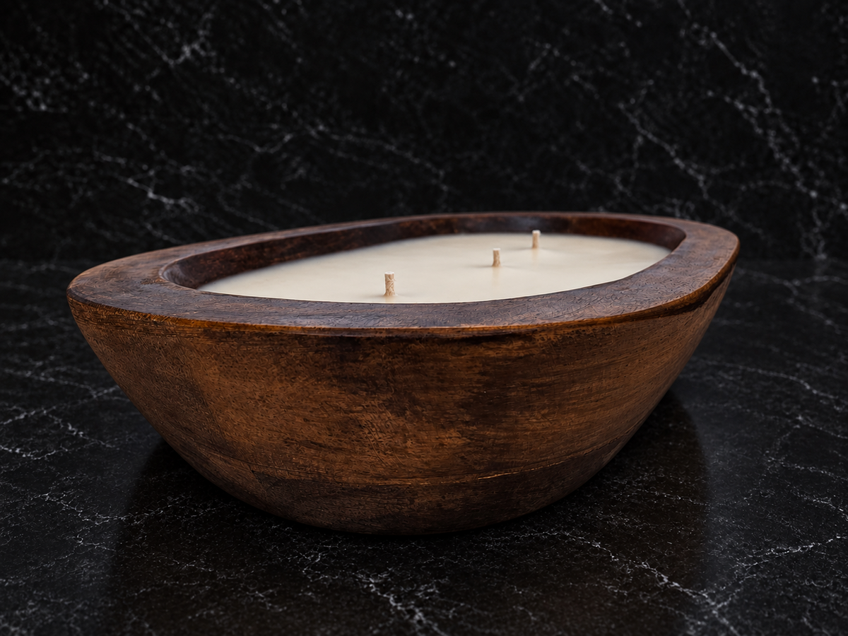 Christmas Hearth - 3 Wick Natural Wood Dough Bowl