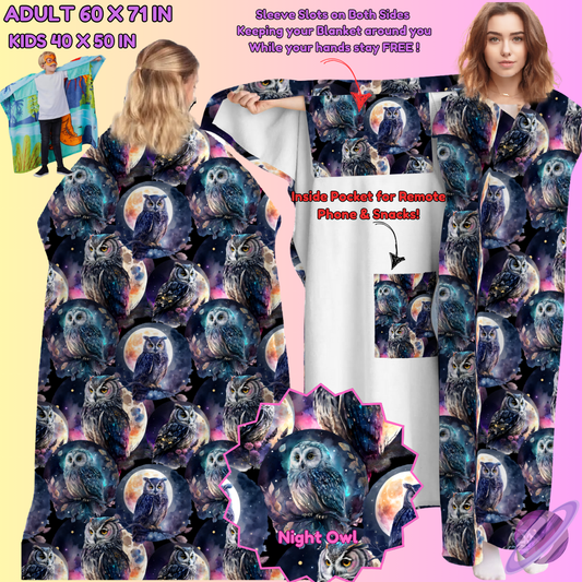 WEARABLE THROW RUN-NIGHT OWLS-PREORDER CLOSING 8/31-  ETA LATE NOV./EARLY DEC.