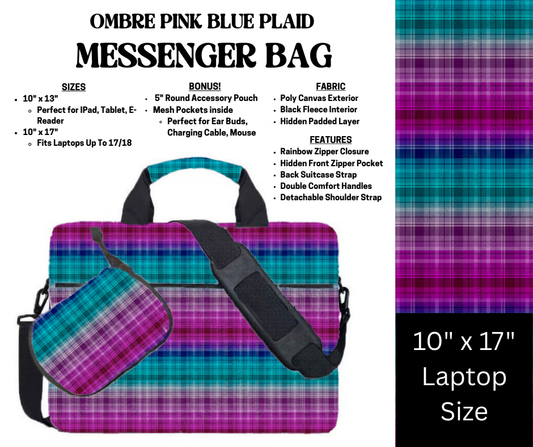 Ombre Pink Blue Plaid Messenger Bag