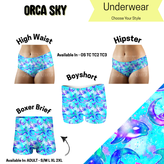 Preorder! Closes 5/14. ETA August. Orca Sky Hipster, High Waist, & Boyshort Underwear & Boxer Briefs