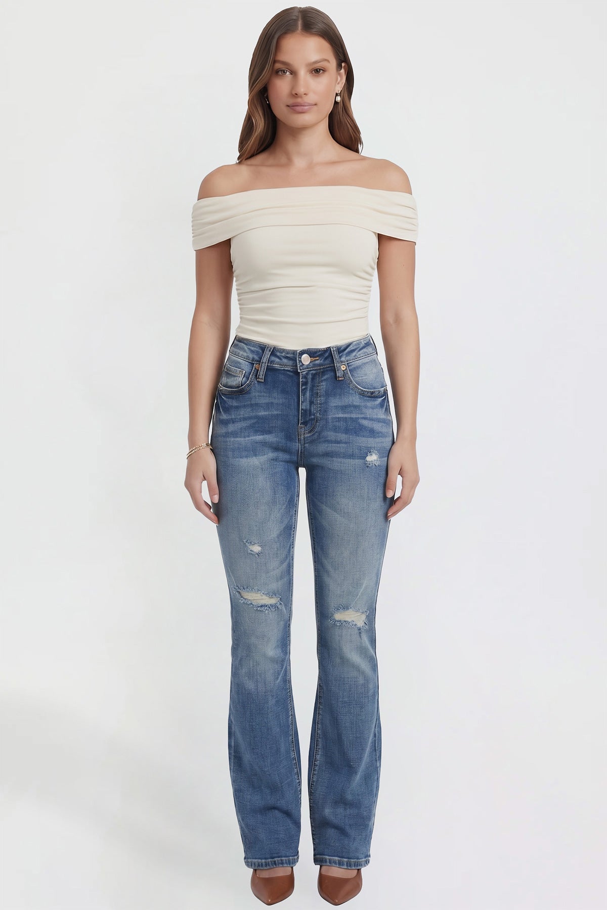 Women's Bootcut Jeans with Cross Hatch Detail