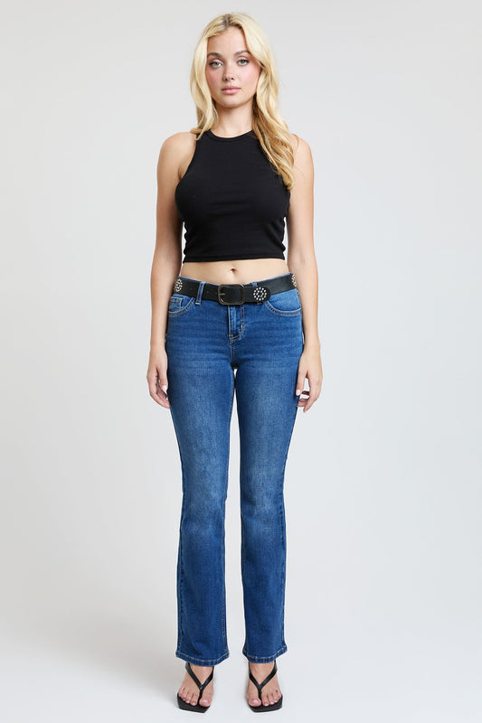 Women's Mid Rise Belted Bootcut Jeans