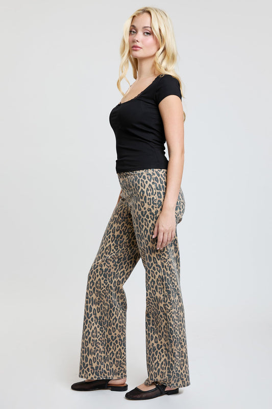 Women's High Rise Animal Print Wide Leg Jeans