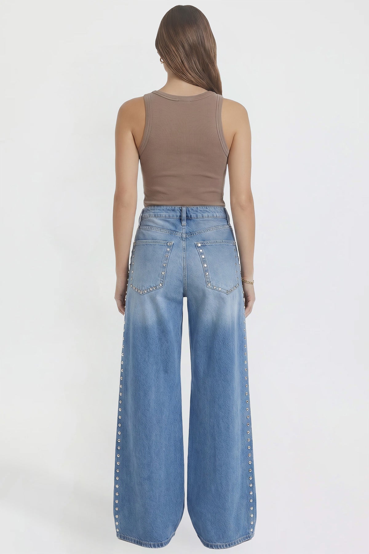 Women's Studded Relaxed Super Wide Leg Jeans