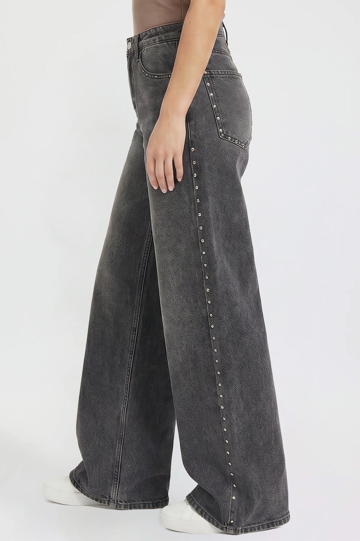 Women's Studded Relaxed Super Wide Leg Jeans