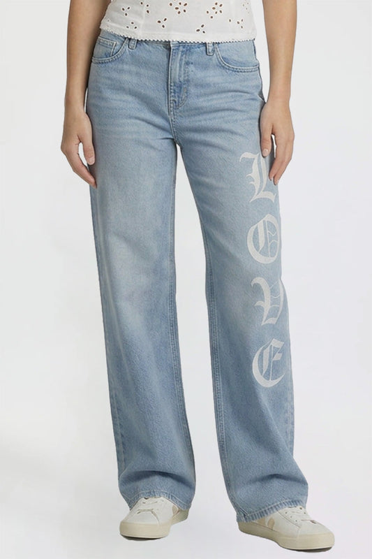 Women's Relaxed Super Wide Love Print Jeans