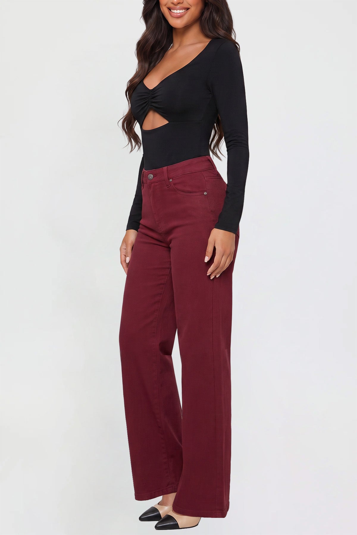 Women's Hyperstretch Wide Leg Pants, Dark Wine
