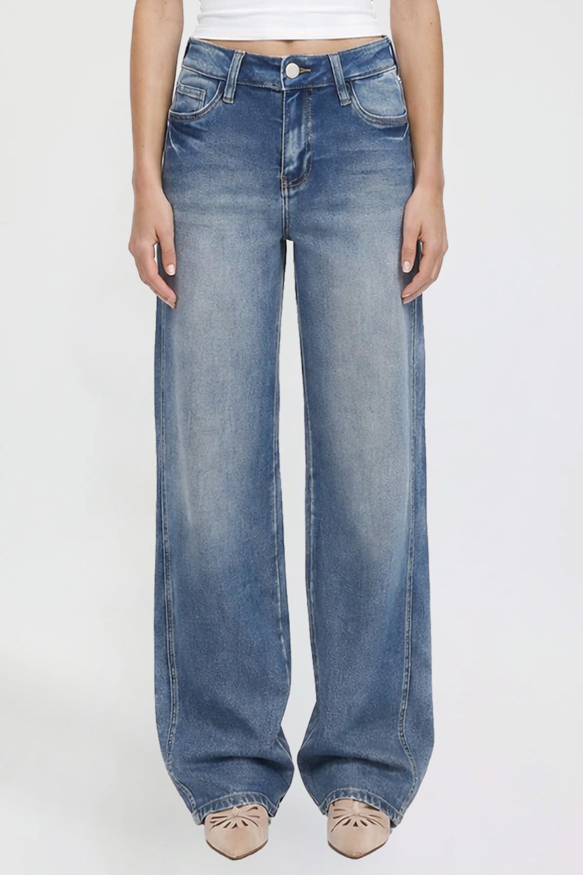 Women's Wide Leg Jeans with Seam Detail