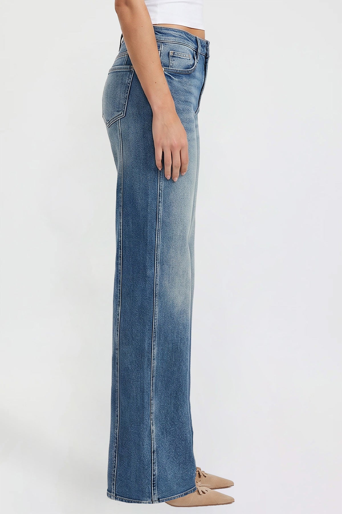 Women's Wide Leg Jeans with Seam Detail