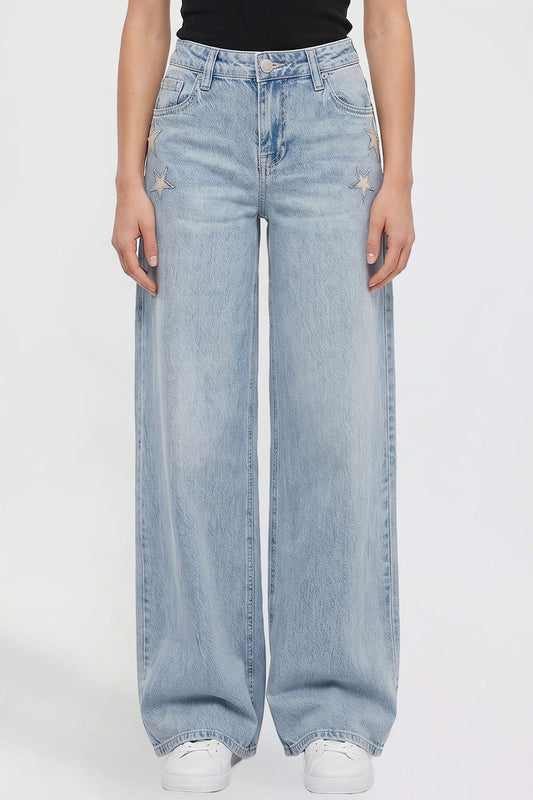 Women's Joey Super Wide Leg Jeans with Star Patches