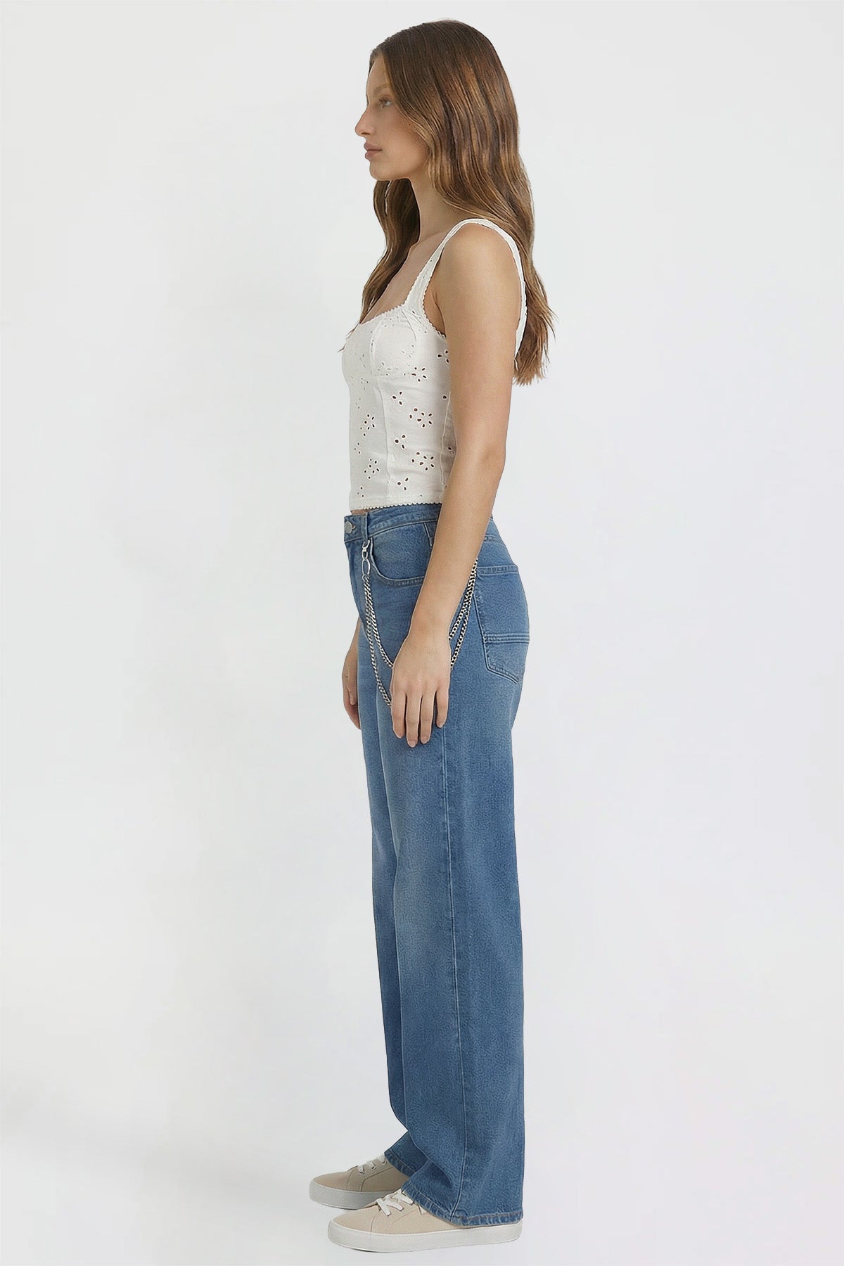 Women's Joey Super Wide Leg Jeans with Cross Chain
