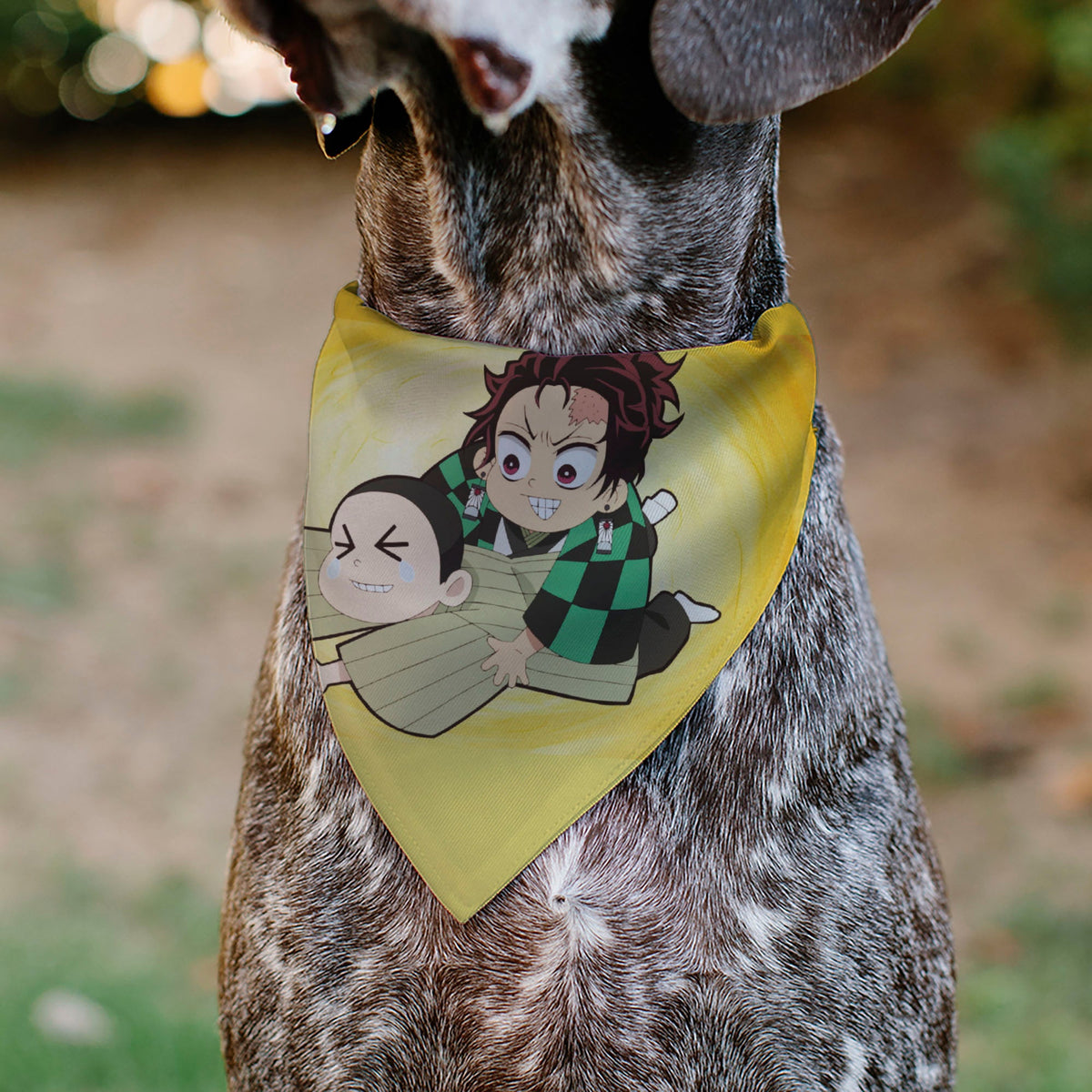 Pet Bandana - Demon Slayer Chibi Tanjiro and Shoichi Wrestling Pose Yellows