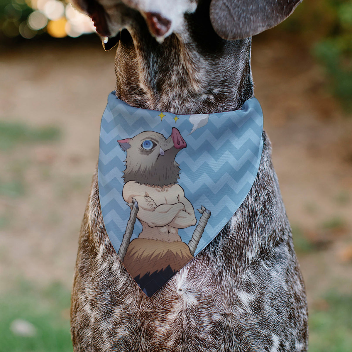 Pet Bandana - Demon Slayer Inosuke Hashibira Beast Breath Pose Chevron Blues