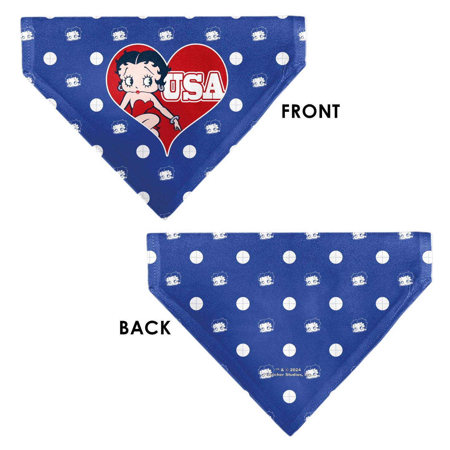 Pet Bandana - Bandana Betty Boop USA Heart Pose Polka Dot/Face Blue/White