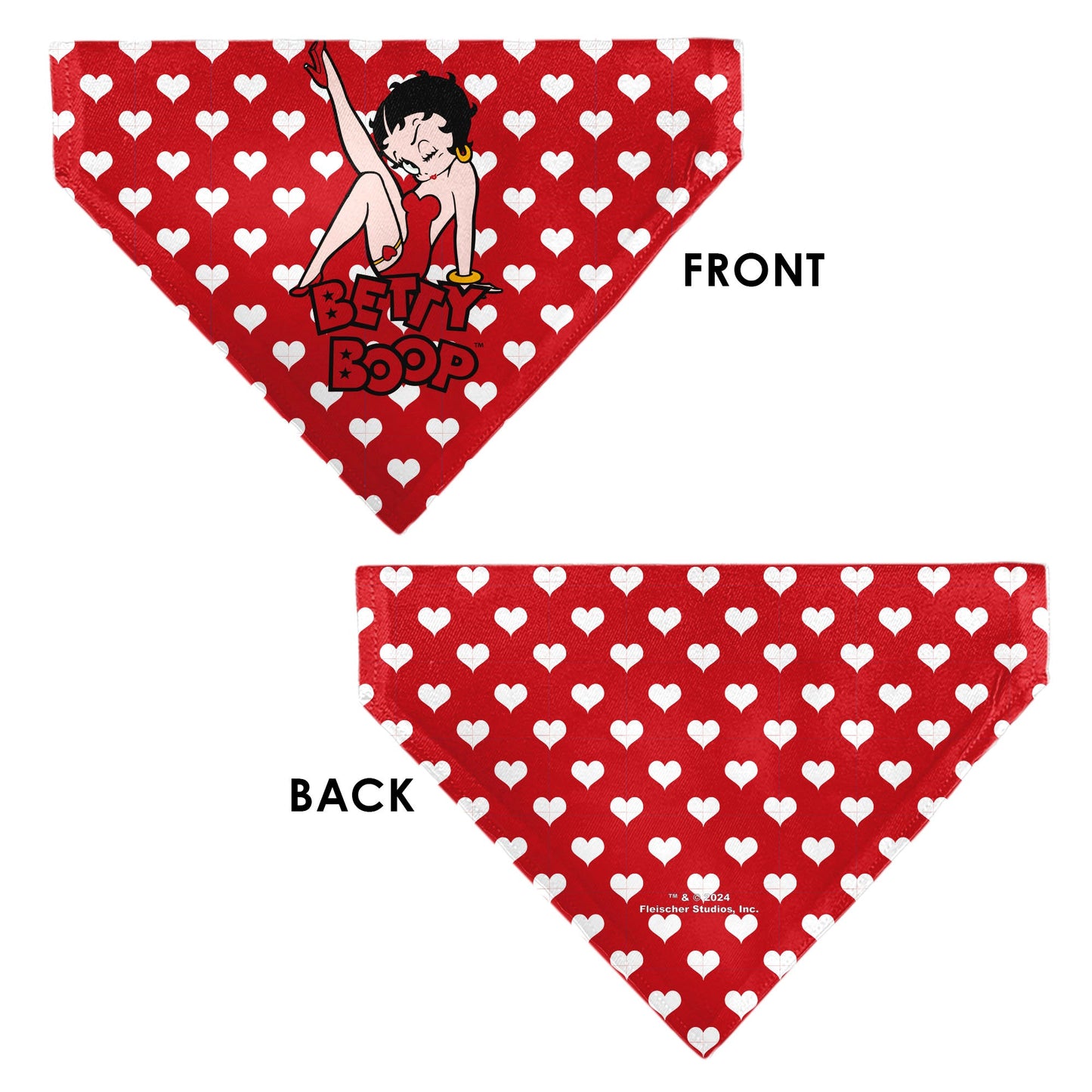 Pet Bandana - Bandana BETTY BOOP Seated Leg Kick Pose and Text Hearts Red/White