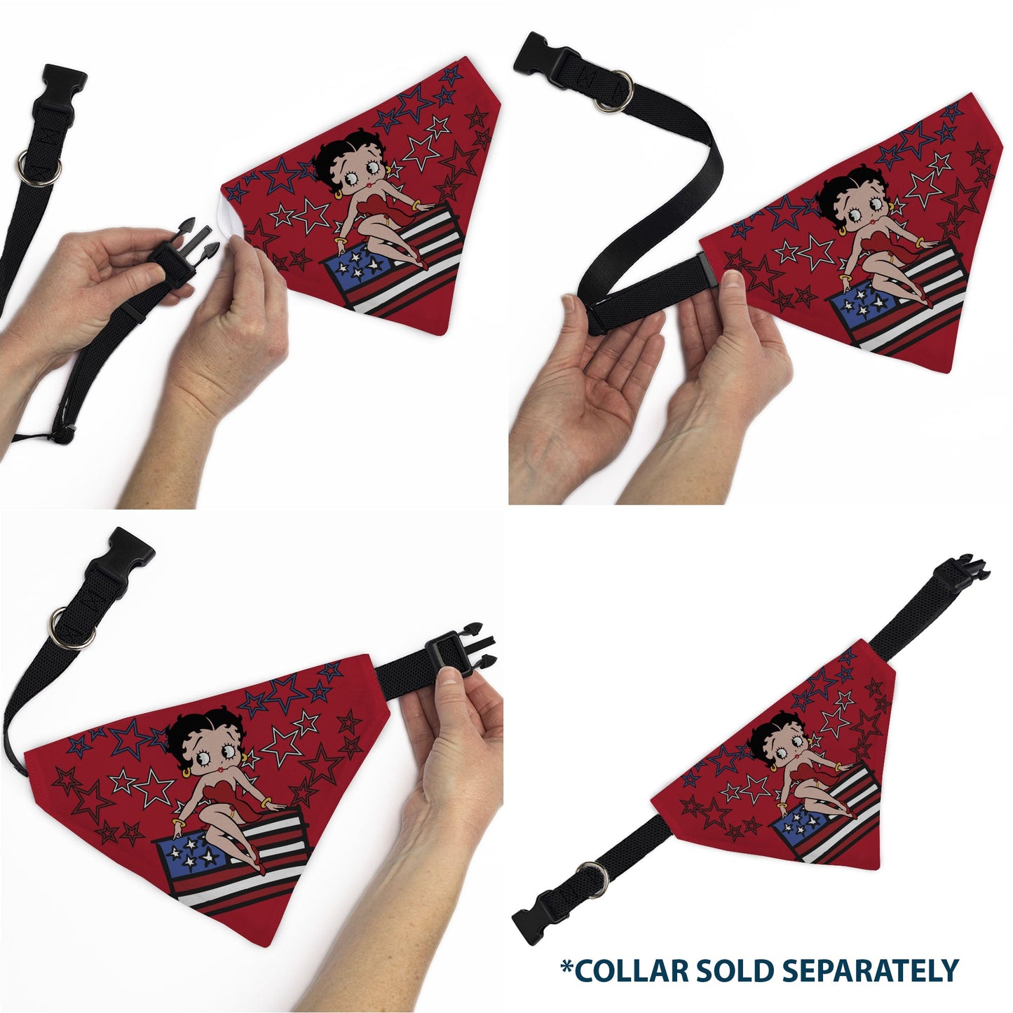 Pet Bandana - Betty Boops Americana Stars and Stripes Pose Reds/White/Blue