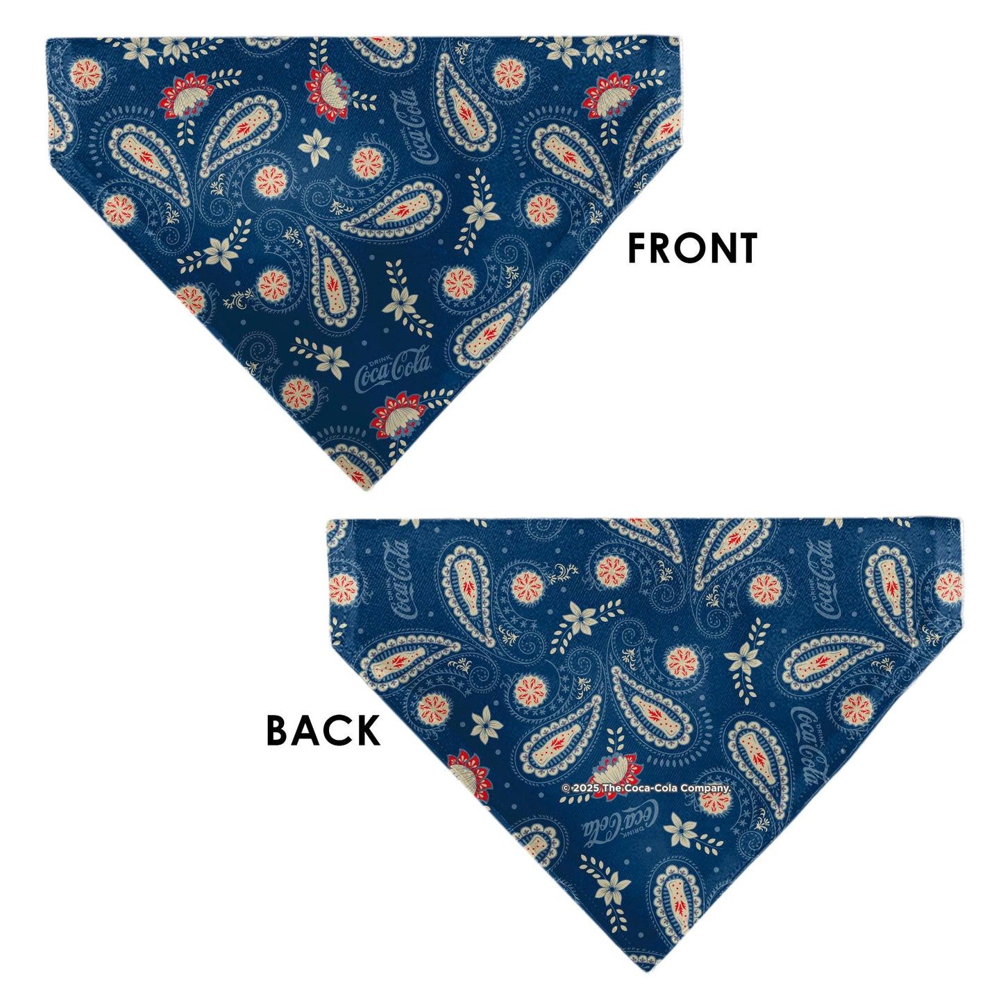 Pet Bandana - COCA-COLA Paisley Bottle Icons Scattered Blues/White/Red