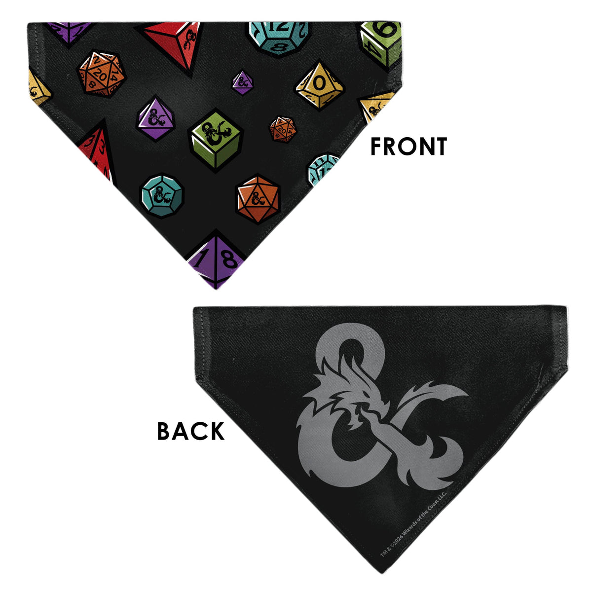 Pet Bandana - Dungeons & Dragons Dice Scattered and Ampersand Logo Dark Gray