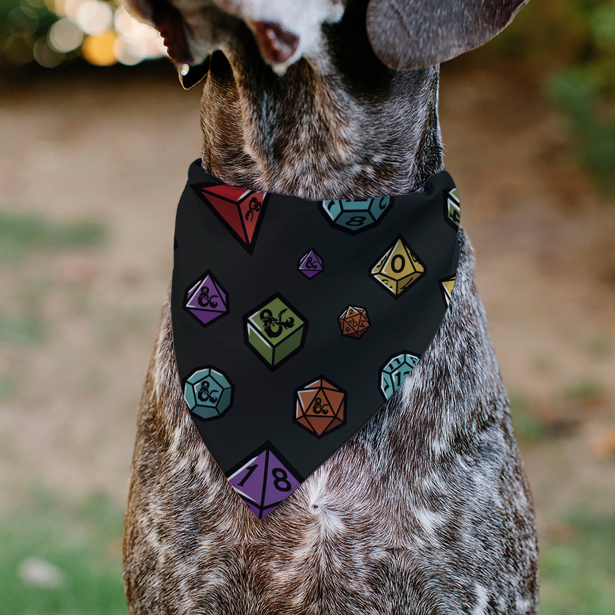 Pet Bandana - Dungeons & Dragons Dice Scattered and Ampersand Logo Dark Gray