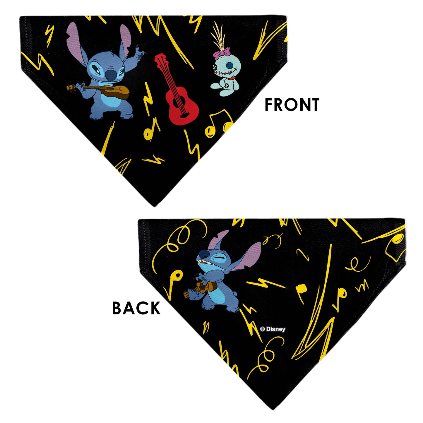 Pet Bandana - Stitch and Scrump Ukulele Jam Pose Black/Yellow
