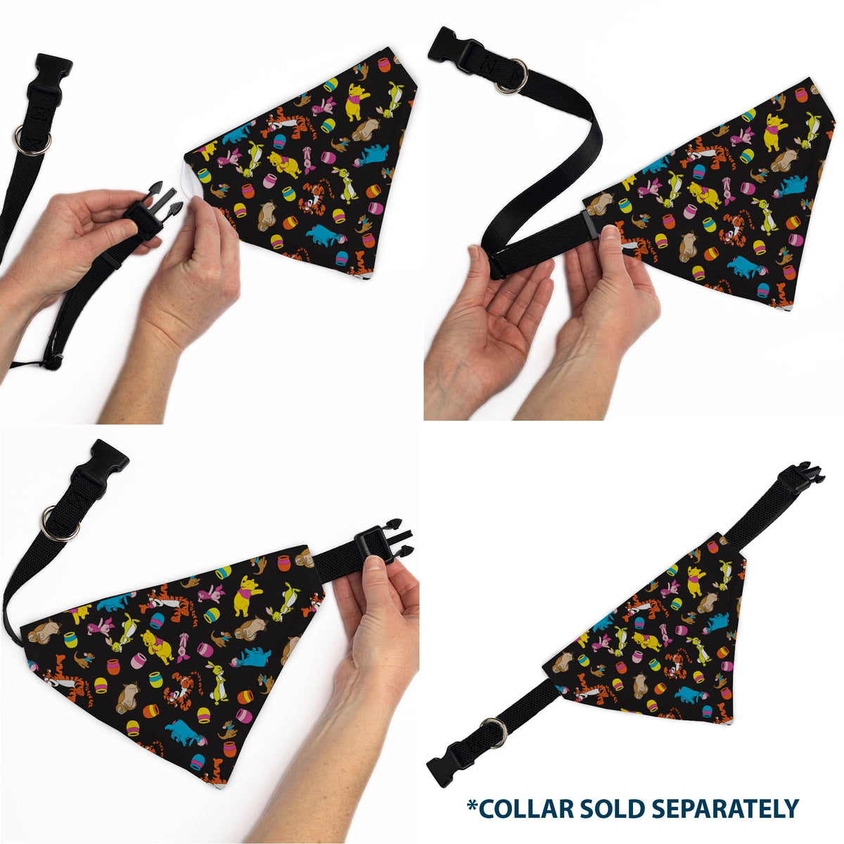 Pet Bandana - Winnie the Pooh Characters and Hunny Pots Collage Black