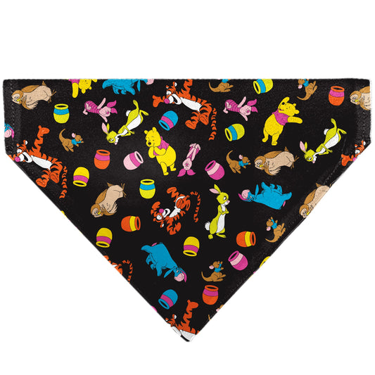 Pet Bandana - Winnie the Pooh Characters and Hunny Pots Collage Black