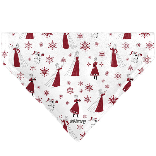 Pet Bandana - Frozen Olaf SNOW MUCH FUN Pose with Anna and Else Poses White/Red