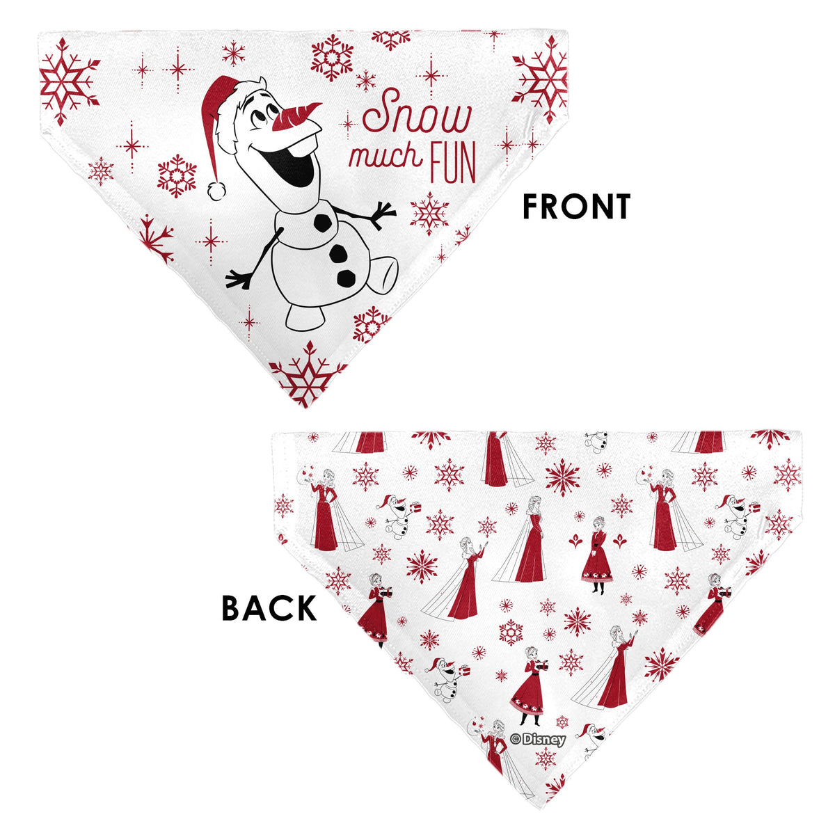 Pet Bandana - Frozen Olaf SNOW MUCH FUN Pose with Anna and Else Poses White/Red