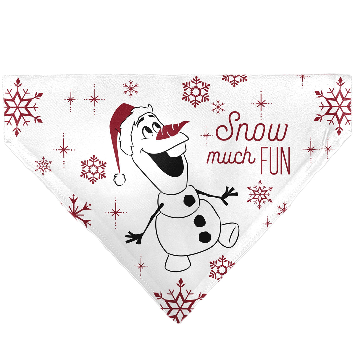 Pet Bandana - Frozen Olaf SNOW MUCH FUN Pose with Anna and Else Poses White/Red