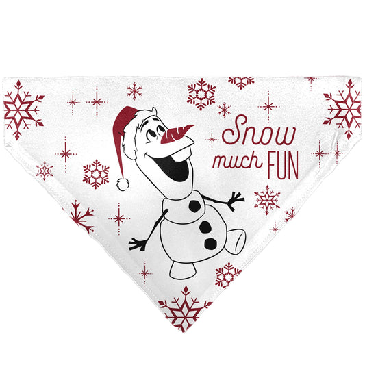 Pet Bandana - Frozen Olaf SNOW MUCH FUN Pose with Anna and Else Poses White/Red