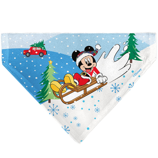Pet Bandana - Mickey and Minnie Holiday Kiss and Sled Poses Multi Color