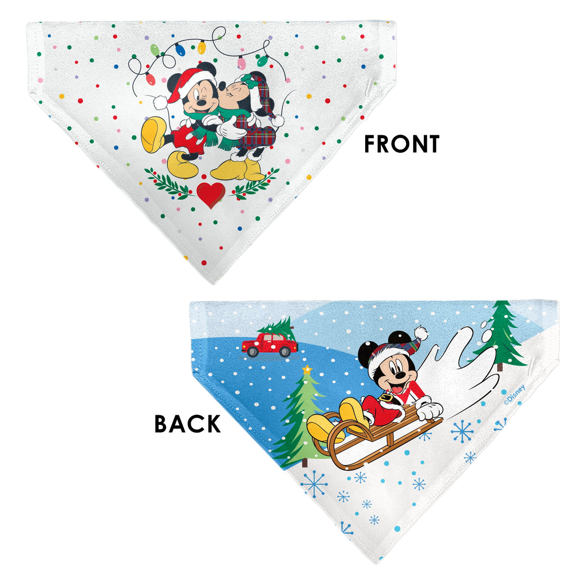 Pet Bandana - Mickey and Minnie Holiday Kiss and Sled Poses Multi Color