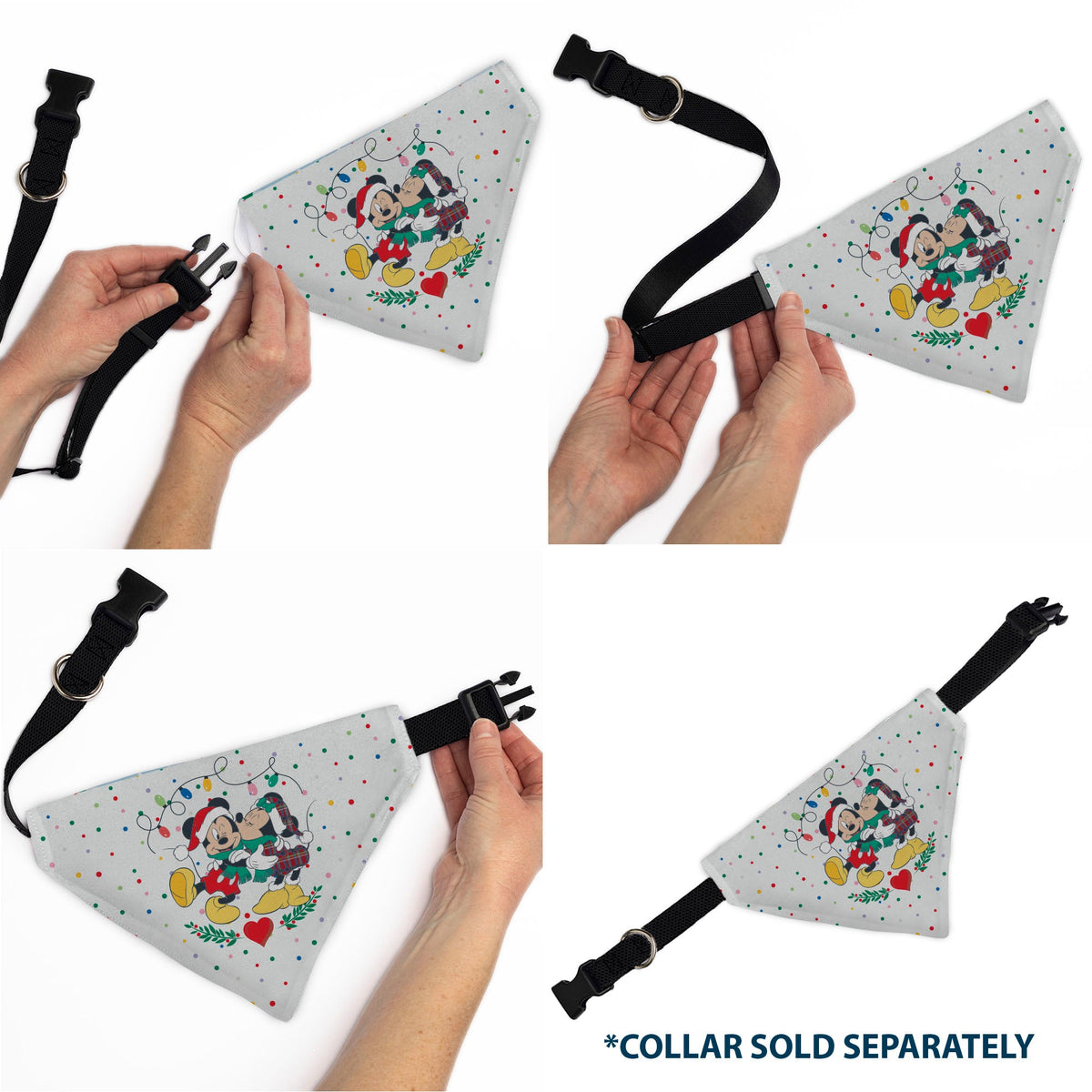 Pet Bandana - Mickey and Minnie Holiday Kiss and Sled Poses Multi Color