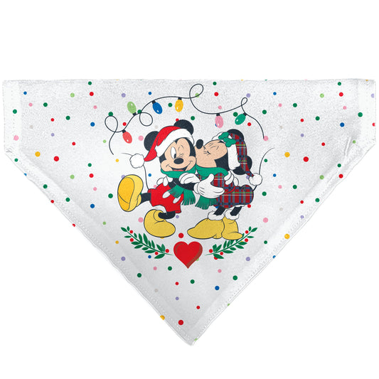Pet Bandana - Mickey and Minnie Holiday Kiss and Sled Poses Multi Color