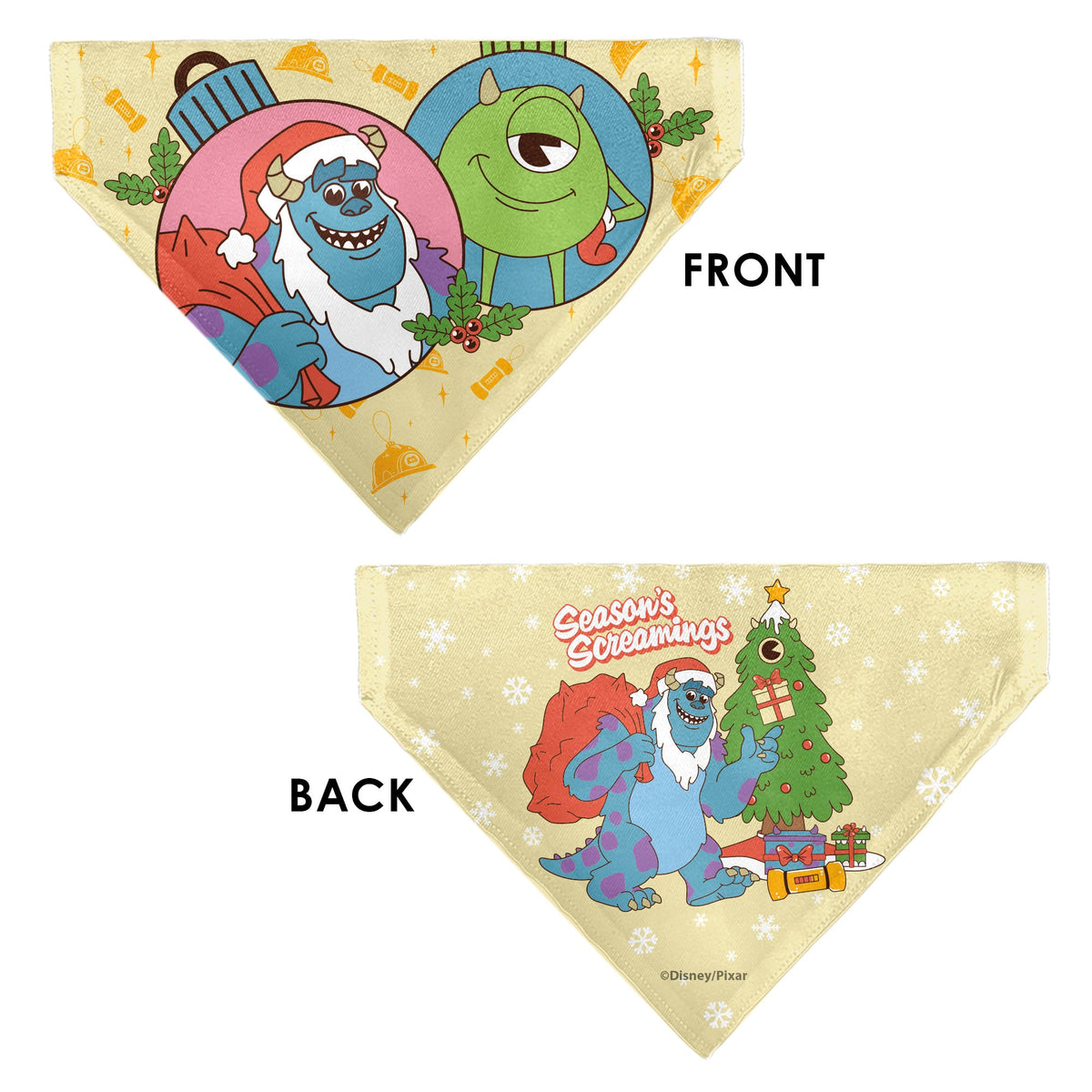 Pet Bandana - Monsters Sulley and Mike Holiday SEASON'S SCREAMINGS Poses Yellows
