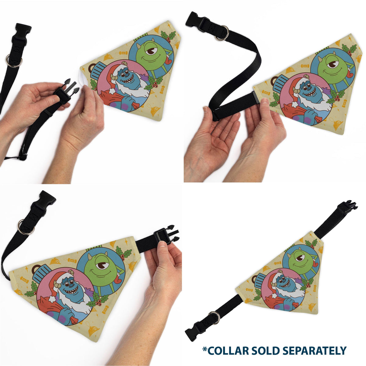 Pet Bandana - Monsters Sulley and Mike Holiday SEASON'S SCREAMINGS Poses Yellows