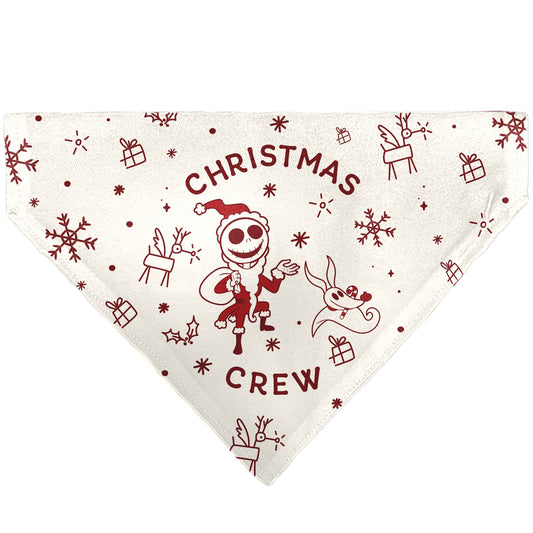 Pet Bandana - The Nightmare Before Christmas Jack and Zero CHRISTMAS CREW Pose with Icons Scattered White/Reds