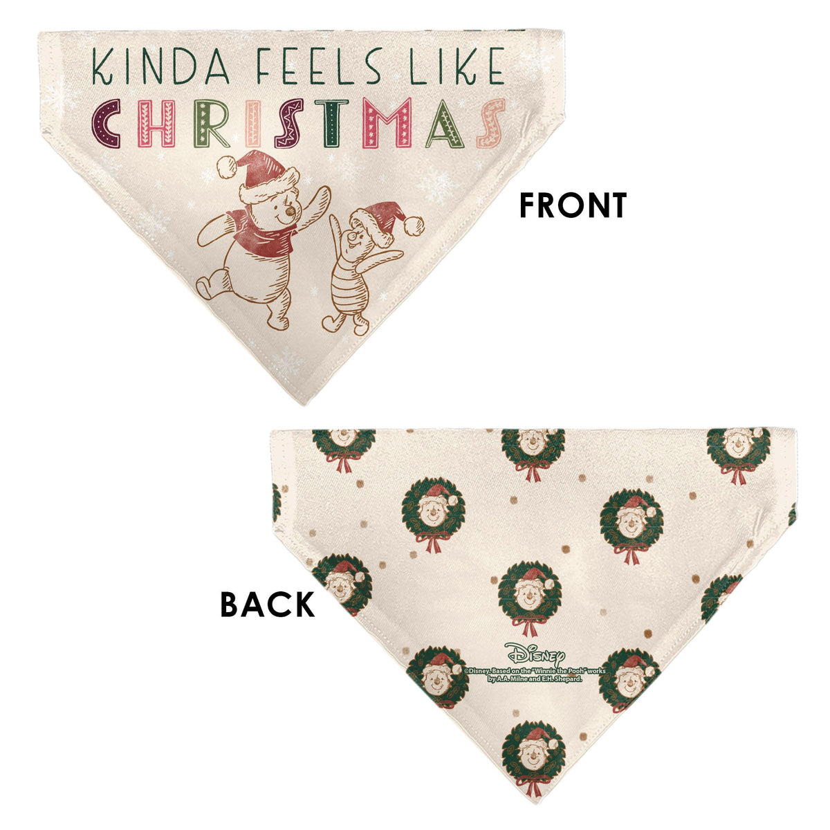 Pet Bandana - Winnie the Pooh and Piglet FEELS LIKE CHRISTMAS Holiday Pose Beige